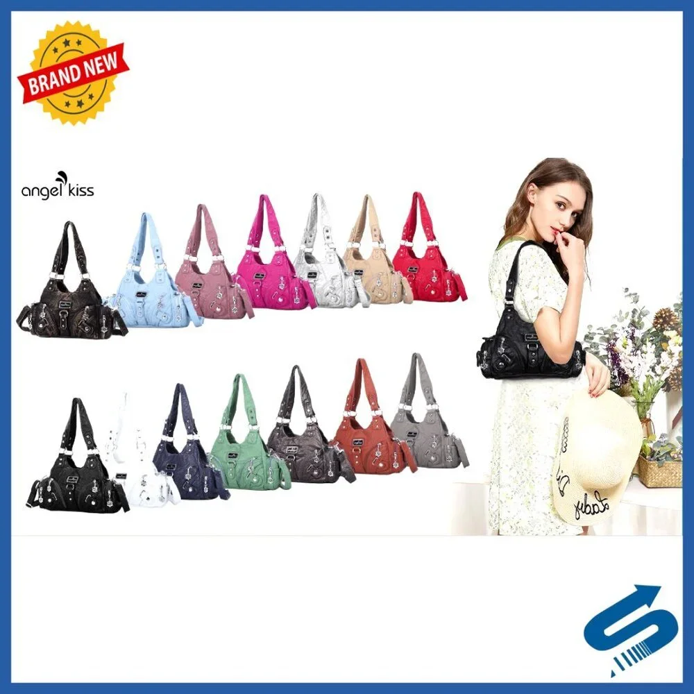 Small Vegan Leather Hobo Tote Bag with Multi-Pocket Design and Adjustable Strap